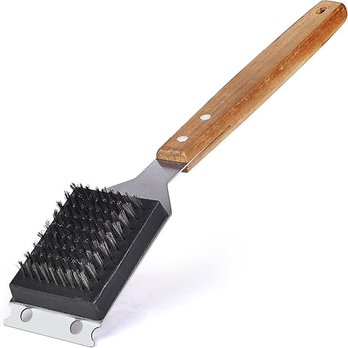Grill Brush and Scraper for Barbecue with Replaceable Stainless Steel Bristles Head – Grill Brush for Outdoor Grill with Extended 15” Large Wooden Handle -No Scratch on Grill