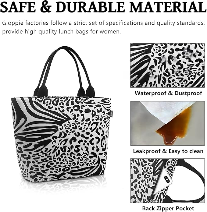 Gloppie Lunch Bag Women Lunch Tote for Women Insulated Leakproof Cooler Bag for Work Loncheras Para Mujer Leopard Print