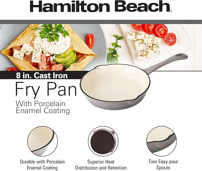 Hamilton Beach Enameled Cast Iron Fry Pan 8-Inch Navy (Gray, Fry 8-Inch)