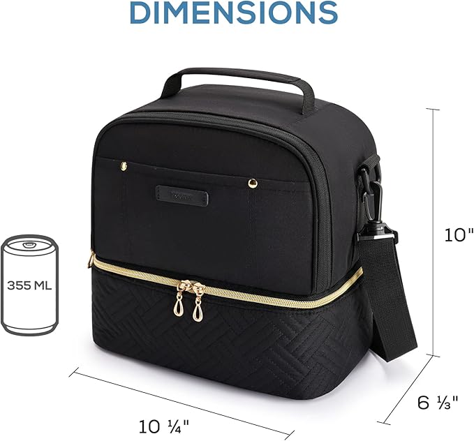 TOURIT Lunch Bag Women Double Deck Lunch Box Insulated Lunch Cooler for Women Men Work, Black