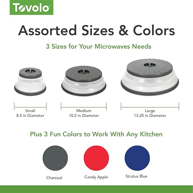 Tovolo Small Collapsible Microwave Cover, Lid for Reheating Food, Meal Prep Kitchen Gadget, No Mess Folding Bowl Cover Kitchen Tool, Charcoal