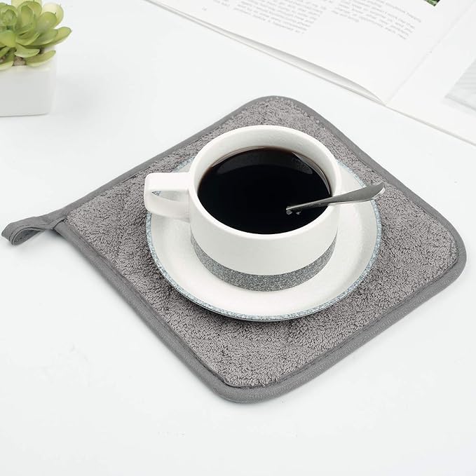 100% Cotton Kitchen Everyday Basic Terry Pot Holder Heat Resistant Coaster Potholder for Cooking and Baking Set of 5 Grey