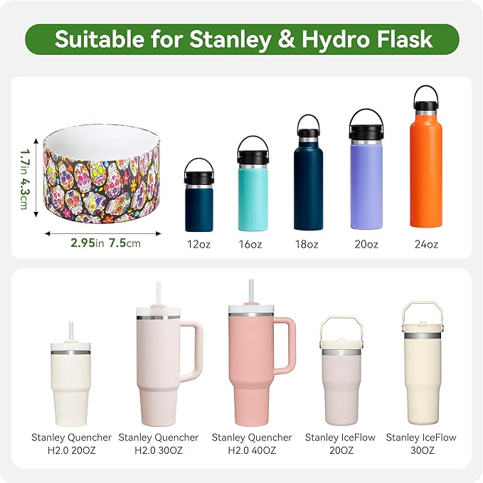 Halloween Silicone Boot for Stanley Quencher Tumbler 20/30/40 oz & Stanley IceFlow 20/30oz,Owala 24/40 oz Cup Boot Sleeve 40oz Bottom Protector for Bottom Size 2.8-2.95" Cups & Bottles BPA-Free(Skull)