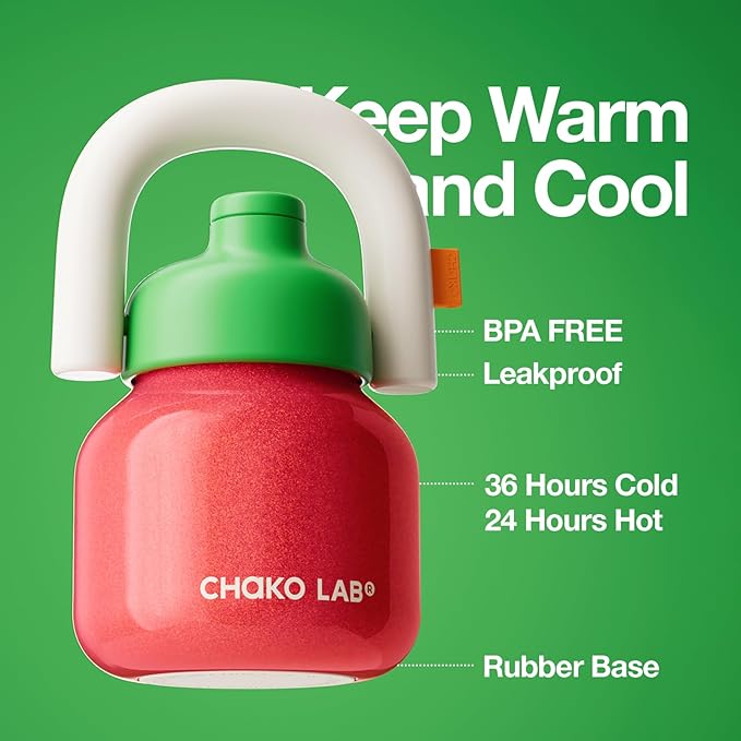 CHAKO LAB Christmas Water Bottle with Straw and Carry Handle | Wide Mouth vacuum insulated stainless steel Bottles | Reusable, leak-proof and BPA-free | 33oz(Green&Red)