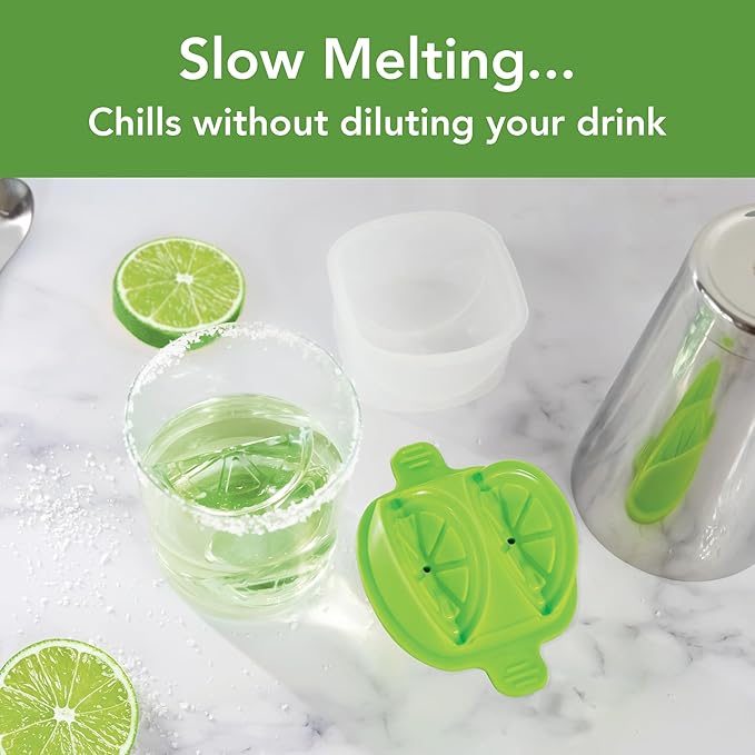 Tovolo Lime Wedge Ice Mold 2 Pack Fun Cocktail Ice Molds for Whiskey, Fruit Ice Wedge Mold Perfect for Cocktails Mocktails Summer Lemonade, Slow Melting BPA Free Silicone Ice Wedge Molds Lime Green