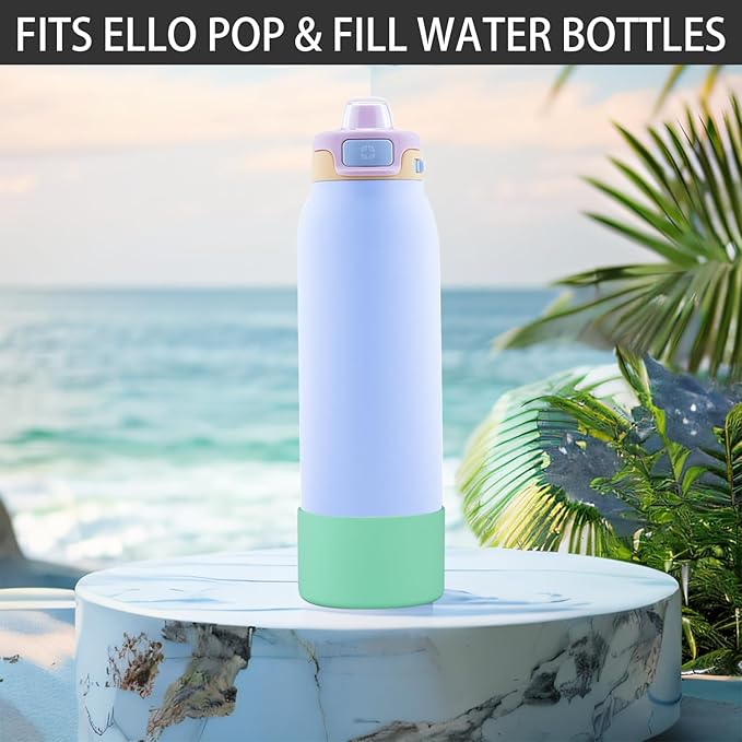 2 PCS Silicone Bottom for Ello Pop 32 OZ Water Bottle, Water Boot for Ello Pop,Avoid Scratches and Noise (Green, 22oz)