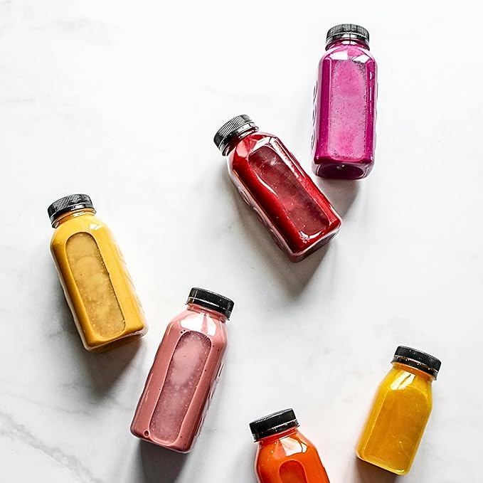 Green Direct 12oz Clear Plastic Reusable Juice Bottles with Caps | Empty Water Bottles for Juicing, Smoothies, Shakes | BPA-Free, Durable & Leakproof | Pack of 4