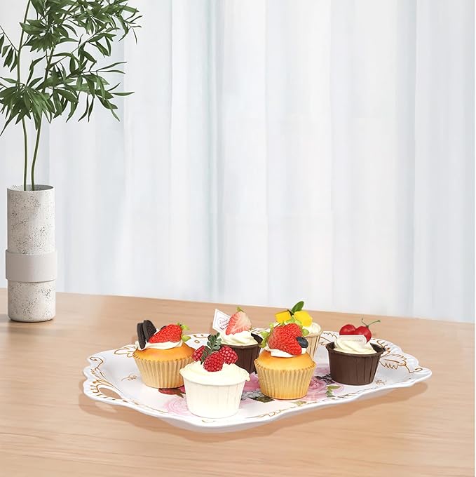 Melamine Serving Trays, 3-Pack Serving Tray Platter Trays for Serving Food, Melamine Tray Serving Platter for Gift, Party, Decor, Home, Restaurant (16" L x 11" W x 1.4" H)
