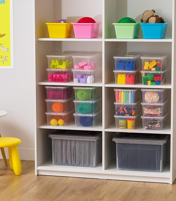 IRIS USA 6-Pack Storage Bins with Lids, 6 Quart - Crystal Clear, Shoe Boxes Stackable Containers Organize Shoes Closet Shelves, Teacher Tools Classroom Organization, Game - BPA-Free Plastic