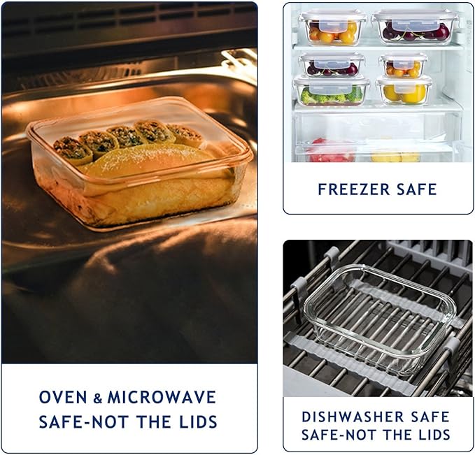 BAYCO Glass Storage Containers with Lids, 9 Sets, Meal Prep Airtight Food Storage Containers for Food Storage with Lids - BPA-Free & Leak Proof