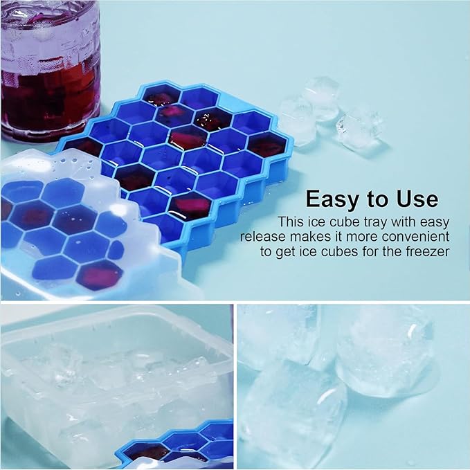 Ice Cube Trays for Freezer with Lid-37 Grid Silicone Ice Cube Tray with Lid for Small Ice Cube Molds,Easy-Release Reusable Ice Cube in Ice Bucket for Iced Coffee Cup