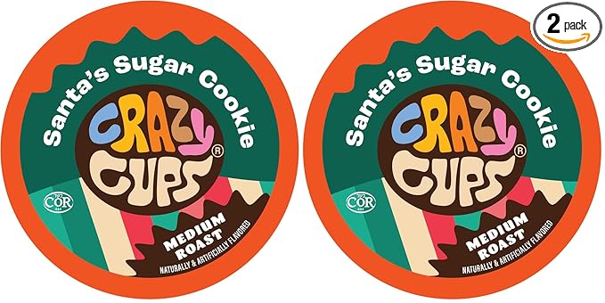 Crazy Cups Flavored Coffee Pods, Santa's Sugar Cookie Coffee, Holiday Blend Coffee, Single Serve Coffee for Keurig K Cups Machines, Medium Roast Coffee in Recyclable Pods, 22 Count (Pack of 2)