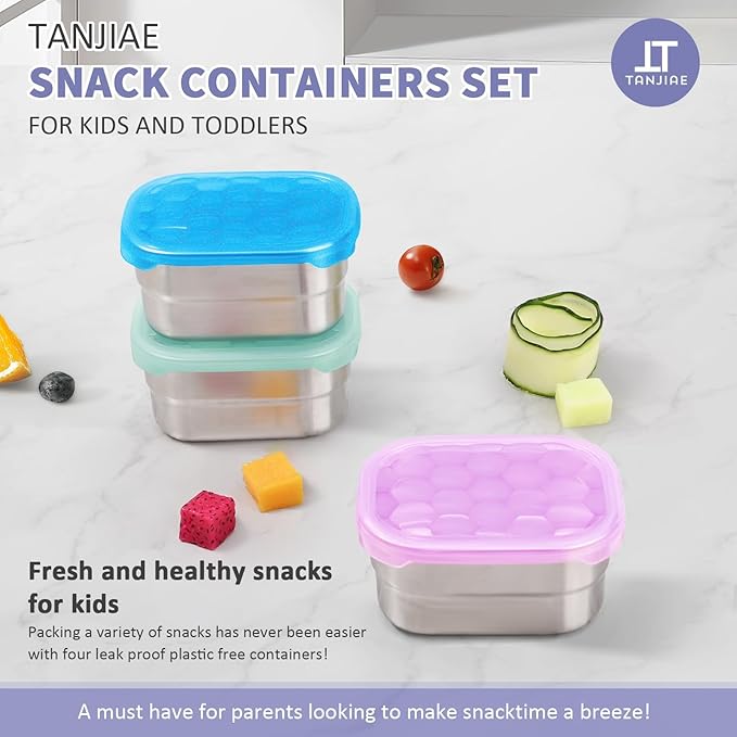 Snack Pro - Small (1 CUP) Stainless Steel Snack Containers for Kids | Easy Open Leak Proof Food Containers with Silicone Lids - Perfect Metal Toddler Lunch Box for Daycare and School (8oz)