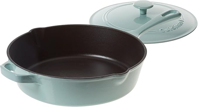 Cuisinart 12-Inch Cast Iron Chicken Fryer with Lid, 4.5 Quart Capacity, Porcelain Enameled Interior, Oven Safe, Induction Compatible, Light Blue