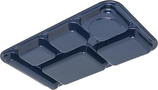Carlisle FoodService Products Plastic Meal Tray Righ-Handed Heavyweight Lunch Tray with 6-Compartments for Schools, Cafeterias, and Dining Halls, Melamine, 15 x 9 Inches, Dark Blue, (Pack of 12)