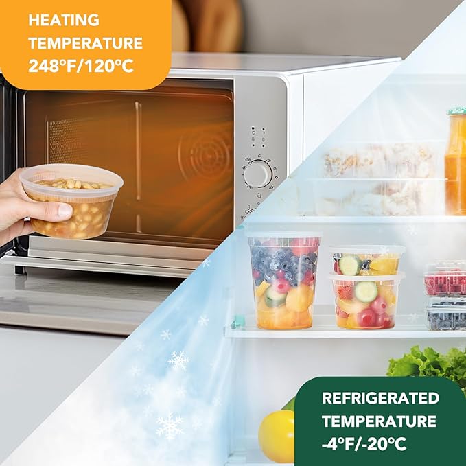 [8 oz. -24 Pack] Glotoch 1 Cup Soup Containers with Lids, Eco-Friendly Plastic Take Out Bowls, Microwave, Freezer & Dishwasher Safe, BPA-Free