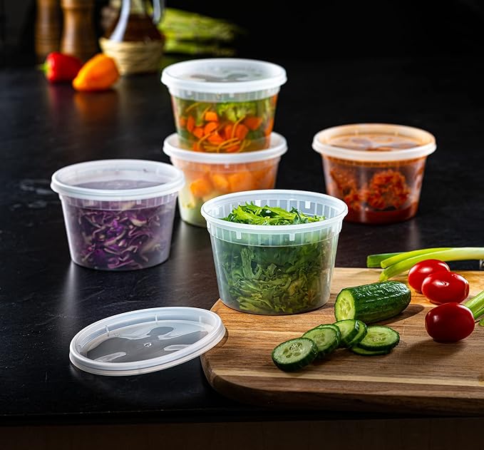 Pantry Value [16 oz. - 48 Count Plastic Food Storage Deli Containers with Lids, Disposable Containers With Lids - Perfect for Storing Soups, Sauces, and Snacks