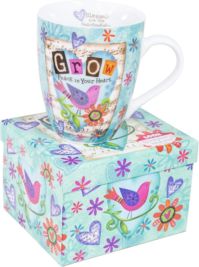 Divinity Boutique Ceramic Mug Grow Peace Bird, 12 ounce