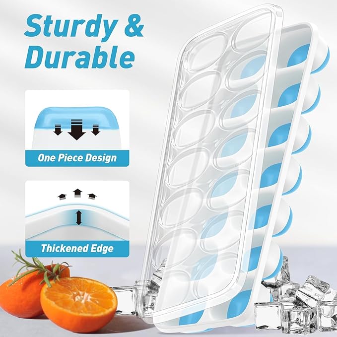 Ice Cube Tray with Lid, 4 Packs 56 Cubes Durable Stackable Ice Cube Trays for Freezer with Removable Lids, Easy-Release Plastic & Silicone Ice Tray for Cocktail, Coffee
