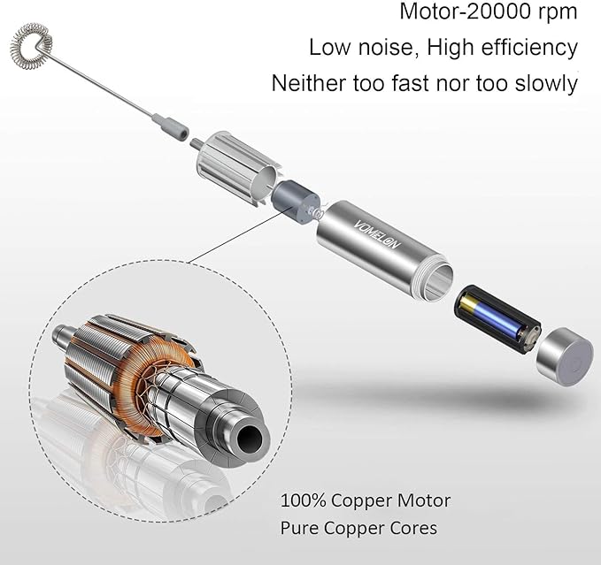 Milk Frother Handheld, Battery Operated Travel Coffee Frother Milk Foamer Drink Mixer with 2 Stainless Steel Whisks for Hot Chocolate, Batteries Included, Silver