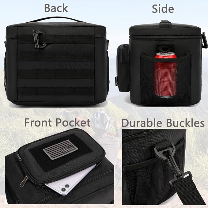 FlowFly Tactical Lunch Bag Large Insulated Lunch Box Cooler Tote for Men, Women with MOLLE/PALS Webbing (Black)