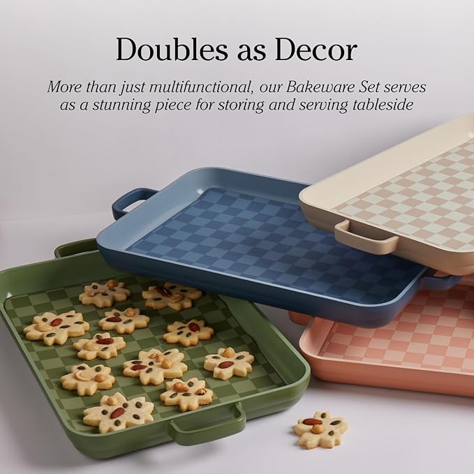 Our Place Bakeware Set | 5-Piece Nonstick, Toxin-Free, Ceramic, Cast Aluminum Set with Oven Pan, Bakers, & Oven Mat | Space-Saving Nesting Design | Oven-Safe | Bake, Roast, Griddle and more | Spice