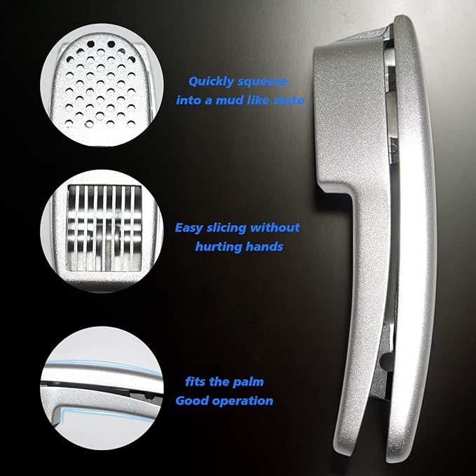 QPQ 2-in-1 Professional Garlic Press and Peeler Set, Aluminum Kitchen Tool with Built-in Cleaner, Manual Crusher and Mincer for Unpeeled Garlic Cloves,Fast And Portable Garlic Peeler