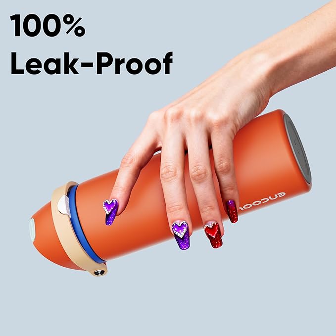 Insulated Water Bottle with Straw - Encool Stainless Steel Water Bottle with Push Button Lid, Leak-Proof & BPA-Free, Keeps Cold for 24 Hours for Sports, Travel, Gym (24 oz, Salmon)
