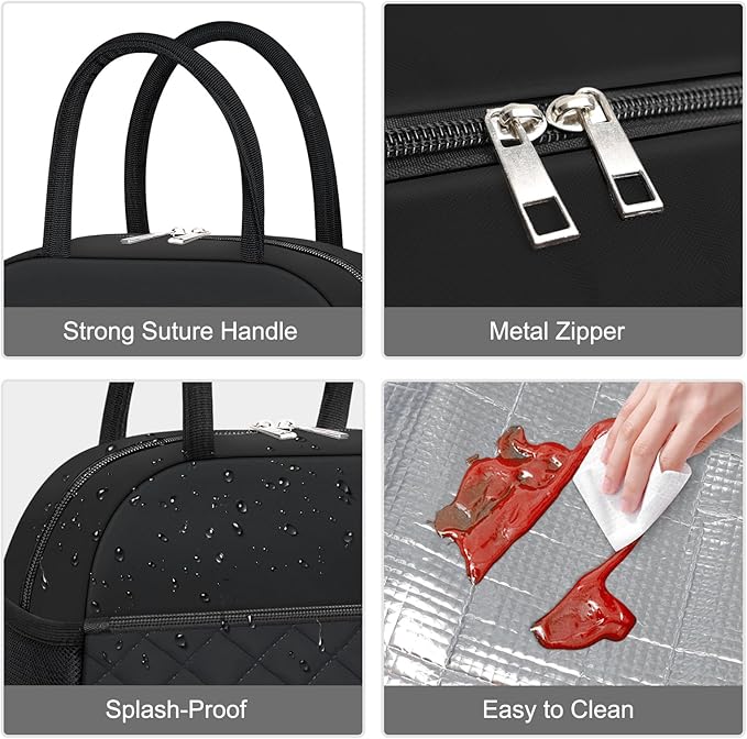 Lunch Bag Lunch Box for Women Men Insulated Reusable Large Lunch Tote Bag Adult Leakproof Simple Cooler Bag for Office Work Picnic Beach or Travel, Black