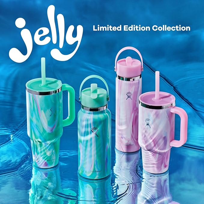 Hydro Flask Water Bottle - Insulated Stainless Steel - Wide Mouth Flex Straw Lid, Non Spill, Leakproof and Refillable in 24 Oz Jelly Green