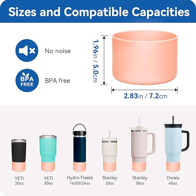 2 Pack Silicone Boot | Compatible with Hydro Flask, Owala, Yeti, Stanley & More | Fits 2.75-2.85" Bottom Bottles/Tumblers (12-40oz) | Anti-Slip | BPA-Free | Scratch & Noise Resistant