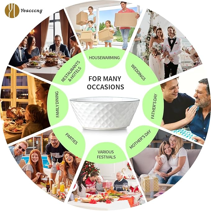 Yeacccng Ceramic Soup Bowls Set of 3, 46oz Deep Soup Bowls, Scratch-Resistant, Lead-Free, 8 inch Diamond Pattern Soup Bowl for Oatmeal,Salad,Pasta,Soups,Dessert,Fruits, Dishwasher & Microwave Safe