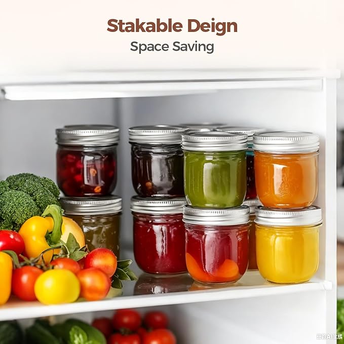 ComSaf Wide Mouth 8 oz Mason Jars with Lids, 6 Pcs Small Mason Containers, Canning Jars, 8oz Glass Jar with Lid, Canning Jars for Jams, Jelly, Sauces, Desserts, chia pudding, Pickle, Gift