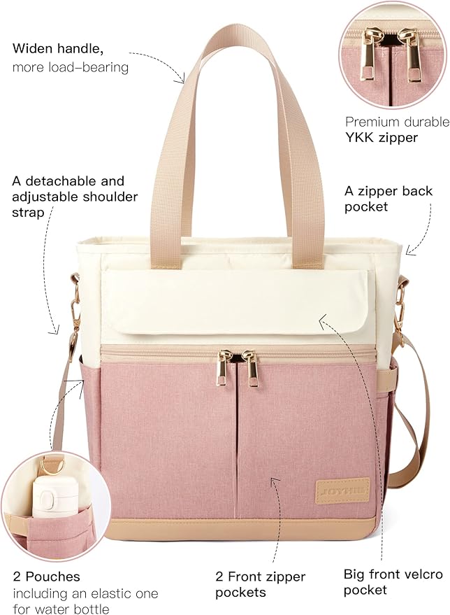 JOYHILL Lunch Bag for Women, Lunch Tote Leakproof Insulated Lunch Box with Shoulder Strap, Adult Reusable Lunch Cooler Tote Bags for Work Picnic Camping Beach (A-PINK)