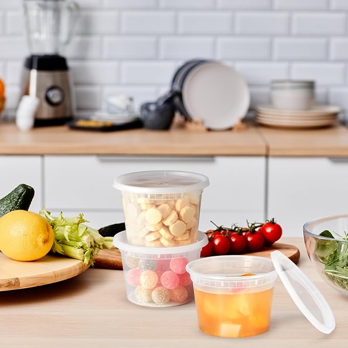 Glotoch Express 16oz Plastic Food Containers with Lids, Airtight and Leakproof Deli Cups, BPA-Free, Microwave/Freezer/Dishwasher Safe, 240 Pack