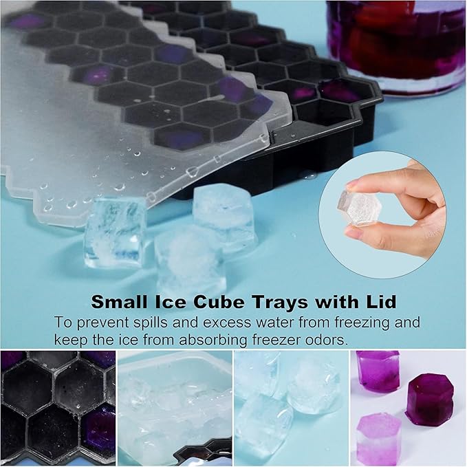 Ice Cube Trays for Freezer with Lid-Silicone Ice Cube Tray with Lid Ice Maker 4 Pack Black,Easy-Release Reusable Ice Cube Coffee Scoop for Coffee Bar Accessories