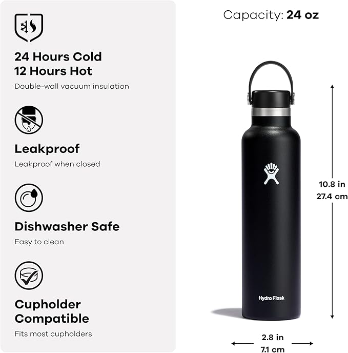Hydro Flask Water Bottle - Insulated Stainless Steel - Non Spill, Leakproof in 24 Oz Surf Blue