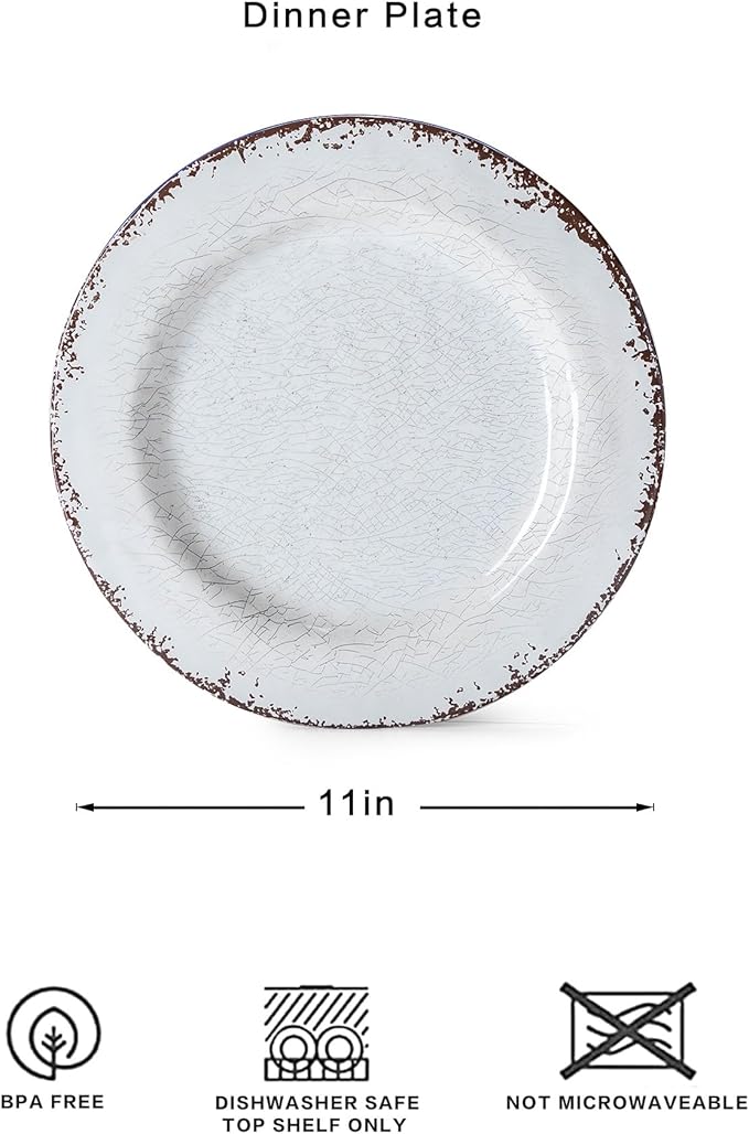 LEHAHA 6 Piece White Dinner Plate Set, 11” Durable Melamine Plates, 6 Piece Camper RV Dishes Set for Formal and casual dining, Lightweight and Chip Resistant, Dishwasher Safe