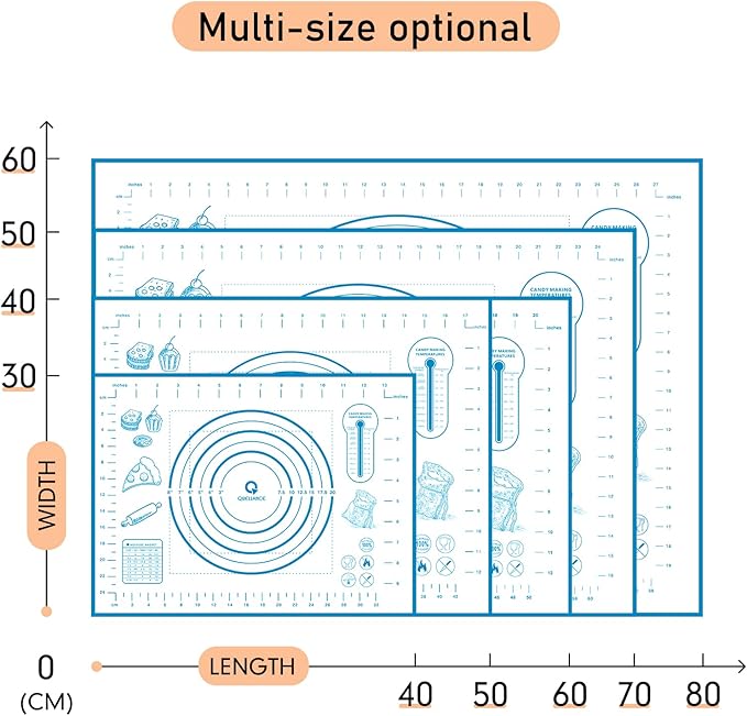 Silicone Baking Mat with Measurements, Pastry Mat for Rolling Dough, Fondant Mat Sheet for Pizza and Cookies, Pie Crust, Oven Liner, Counter Mat, 24''(W)32''(L) Blue