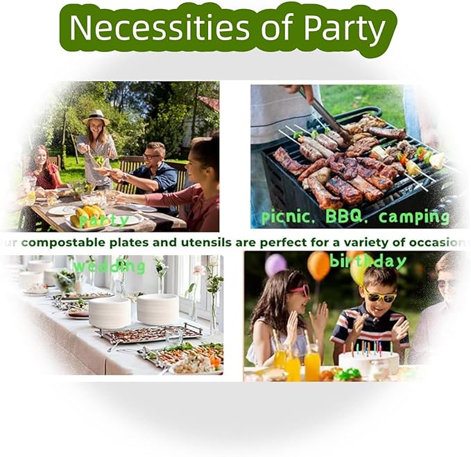 150PCS compostable utensils set Eco-friendly Heavy Duty Utensils (50 Forks, 50 Spoons, 50 Knives) Compostable Cutlery Set Biodegradable Utensils disposable silverware for party BBQ, Picnic Daily Use
