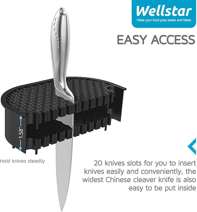 Universal Knife Block for Kitchen, WELLSTAR Knife Holder without Knives, Safe Space Saver Large Volume Stable Knife Storage with Scissors and Sharpening Rod Slot, Detachable for Easy Cleaning - White