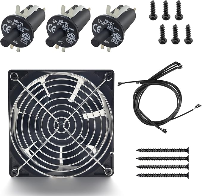 Replacement Fan and Hopper Door Switch Kit for Masterbuilt Gravity Series 560/800/1050 XL Digital Charcoal Grills & Smokers, Includes 1 Fan Kit, 3 Hopper Lid/Door Switches & 1 Electric Wire Kit