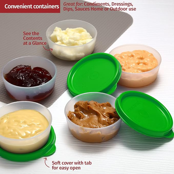 Condiment Cups Containers with Lids- 8 pk. 2.3 oz.Salad Dressing Container to go Small Food Storage Containers with Lids- Sauce Cups Leak proof Reusable Plastic BPA free for Lunch Box Picnic Travel