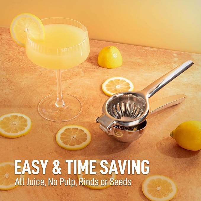 Zulay Kitchen Lemon Squeezer Stainless Steel with Premium Quality Heavy Duty Solid Metal Squeezer Bowl - Large Manual Citrus Press Juicer and Lime Squeezer Stainless Steel - Silver