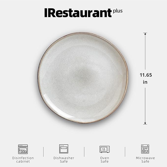 Organic Shape Restaurant Dinner Plates 11.65 ", Commerical Grade Catering Stoneware Plates in Ir-regular Organic Shape, Chip & Scratch Resistant, Glossy Reactive Glaze Grey, Case of 12
