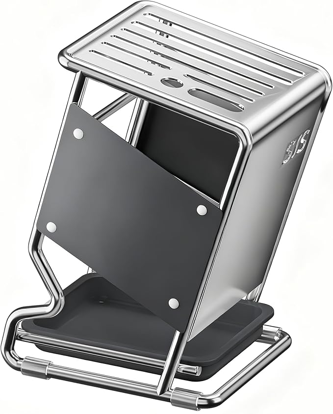Knife Block Holder without Knives, Universal Kitchen Storage Stand, Safe Space Saver Large Volume Stable Knife Storage With a drip tray at the base Detachable for Easy Cleaning - Grey