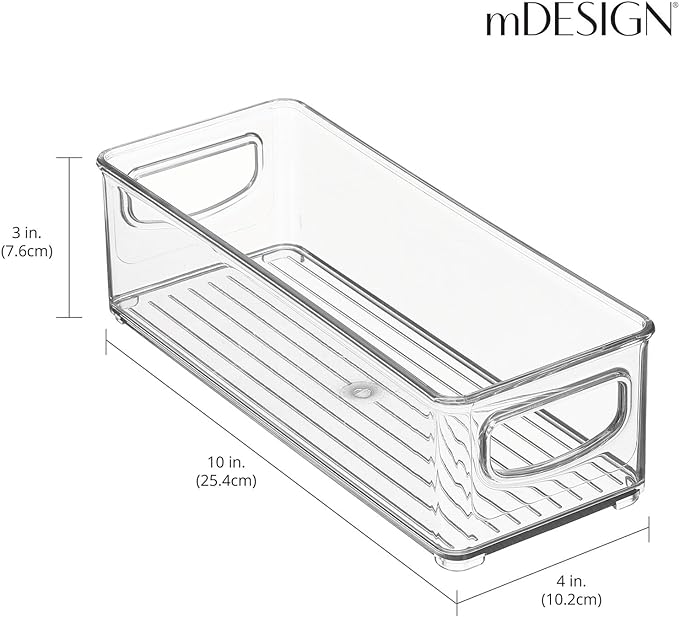 mDesign Small Plastic Office Storage Container Bins with Handles for Organization in Filing Cabinet, Closet Shelf, or Desk Drawers, Organizer for Notes, Pens, Pencils, Ligne Collection, 2 Pack - Clear