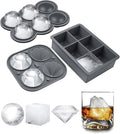 Silicone Large Ice Cube Molds (Set Of 3), 6 Ice Ball Maker Mold, 6 Square Ice Cube Mold，4 Diamond, Reusable Whiskey Ice Mold, Ice Molds for Cocktails, Bpa Free, Freezer Ice Cube Tray (Grey)