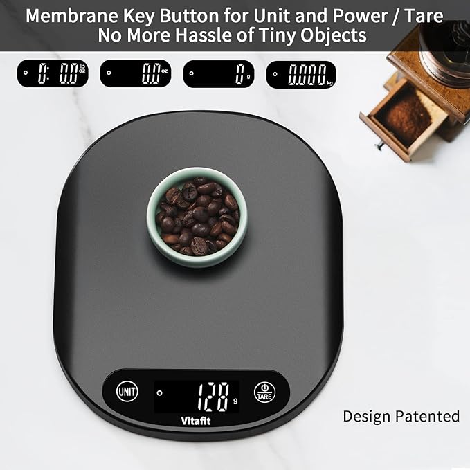 Vitafit 33lb/15kg Digital Food Scale in High Precision 0.1oz/1g, Our Own Kitchen Scale Professional Factory Since 2001, Home and Kitchen Essentials for Cooking and Baking, LED, 3*AAA Batteries, Black