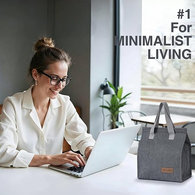 TELLUMO Lunch bag, Insulated Lunch Bag for Women Men Large Lunch Box Container Reusable Leakproof Tote for Office, Work, School, Beach or Travel (Grey)